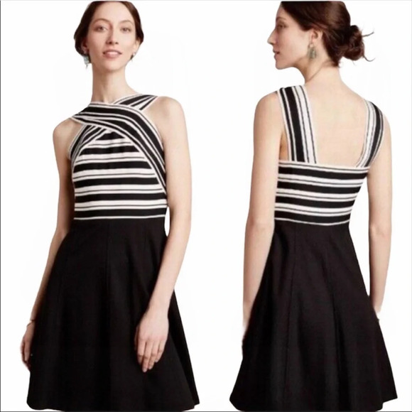 𝅺Maeve by Anthropologie size 0 Petite black & white bandage fit and flare dress - Picture 1 of 10